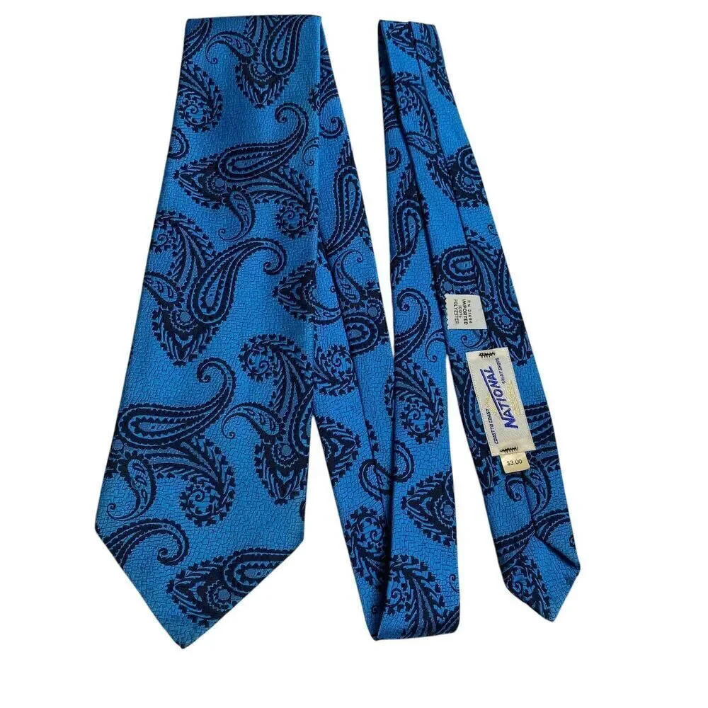 Tie Men's Necktie Polyester Blue Black Paisley Mod Disco 70's